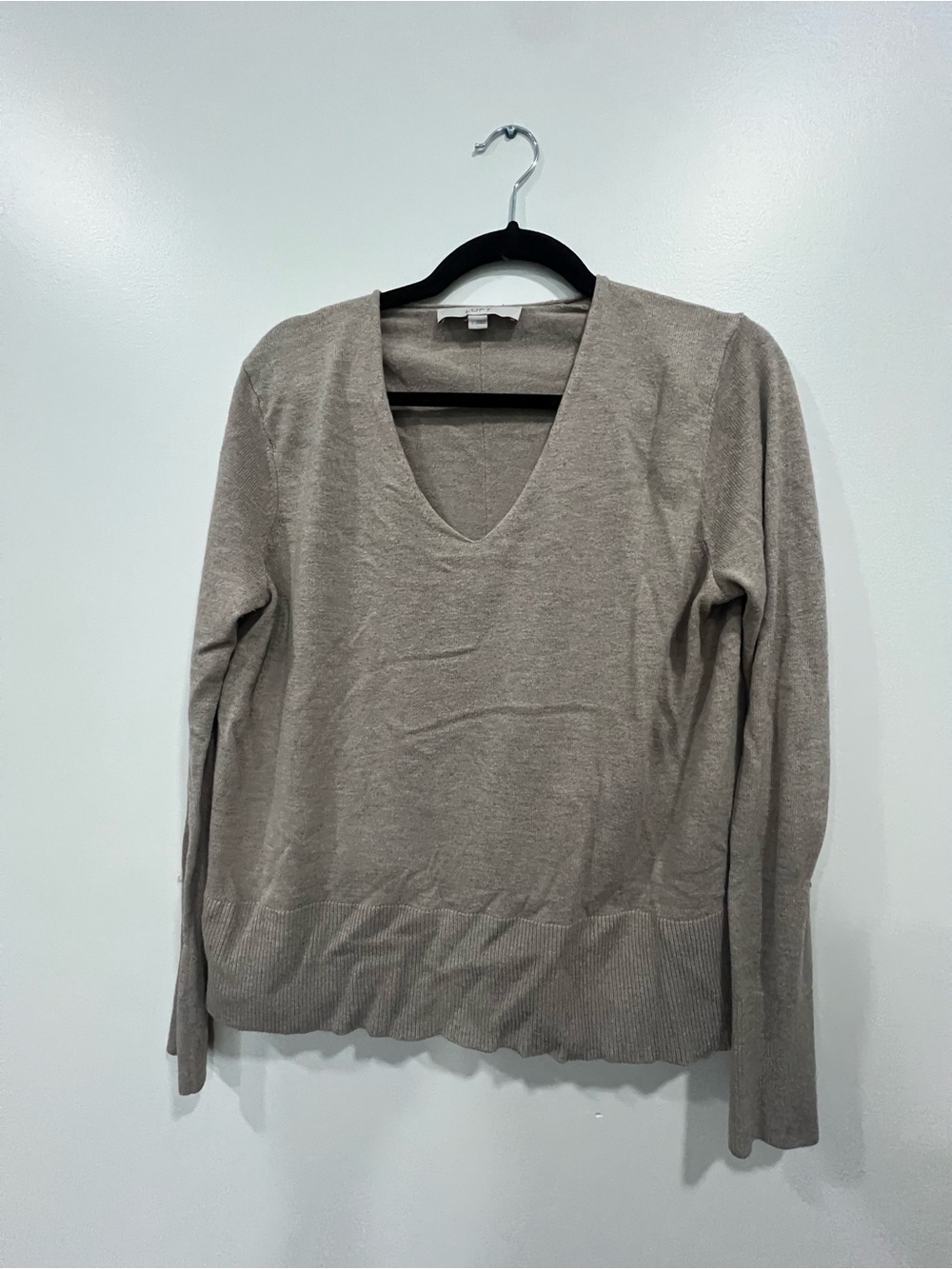 LOFT Taupe V-Neck Long Sleeve Sweater